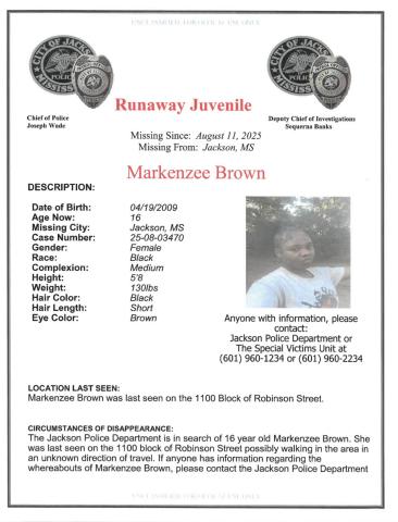 Missing Person Poster Markenzee Brown